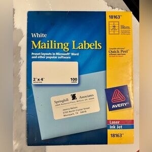 Avery 18163 2 x 4 White Mailing Labels 100 Pack